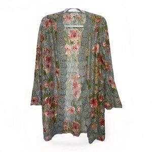 Lace Sheer Open Front Kimono Large Boho Whimsigoth Fairy Bell Sleeves Crochet